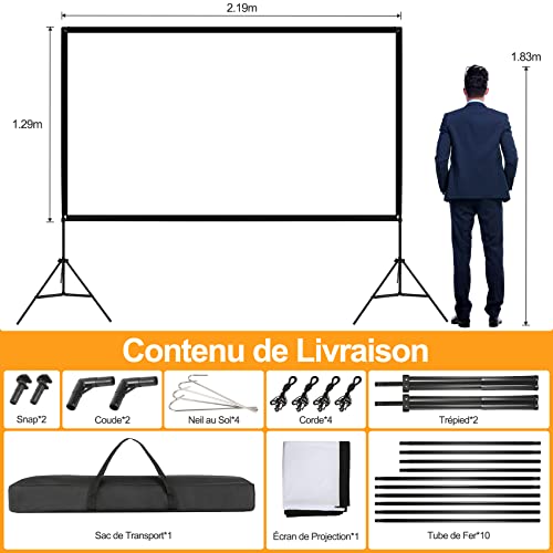 VISULAPEX 100 Inch Projector Screen, 4K HD 16:9 Foldable Projector Screen with Portable Bag for Cinema Home Office Travel