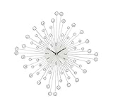 Deco 79 Large Retro Style Silver Starburst Decorative Metal Wall Clock w/ Faux Diamond Detail, Starburst Wall Clock, Glam Wall Decor, Silver Wall Clock | 19”