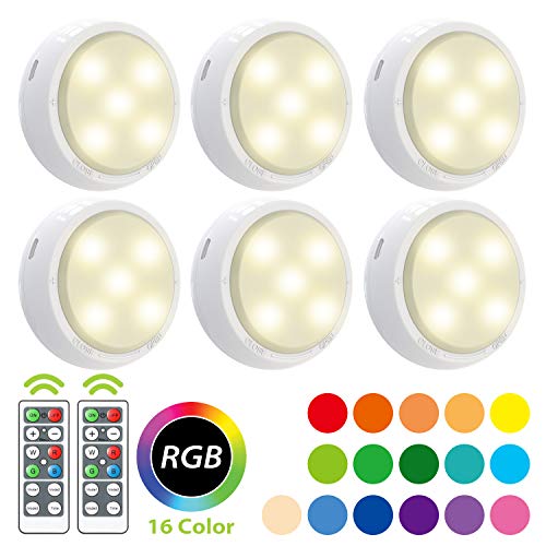 Wireless LED Puck Light, OxyLED RGB Color Changing LED Under Cabinet Lighting Closet Light Battery Powered Night Lights Under Counter Lighting with Remote Control Dimmer & Timing Function (6 Pack) - Thumbnail 7