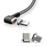 3 in 1 Magnetic Charging Universal 90° Right Angle Design For Gaming Cable 4FT/1.2M Lightning + Micro USB +Type-C Charger For iPhone iOS and Android by Mcdodo (Black)
