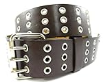 NEW Triple Row 3 Holes Genuine Leather Grommet Belt Brown