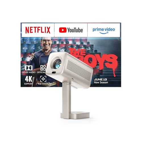 Smart Mini Beamer 4k Heimkino[Integrierte Netflix-App & 30000 Lumen] VOPLLS Verbesserte Version TOF Autofokus/Trapezkorrektur Projektor, WiFi6 Bluetoo