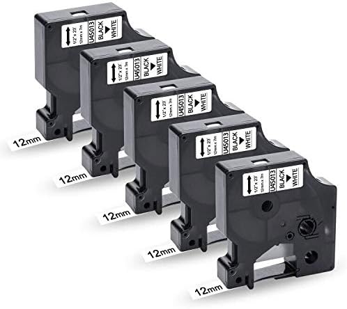 UniPlus 5X Compatible 12mm Label Tape Replacement for D1 45013 S0720530 Labeling Tape, Black on White