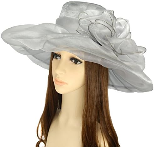 Ofocam Summer Women's Sun Hats Organza Hat Wide Brim Church Tea Party Wedding Hat