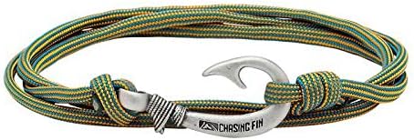 Chasing Fin Fish Hook Pendant Bracelet - Cool 30-Inch Military-Grade 550 Paracord Bracelet & Anklet - Adjustable Size, 100% Nylon Nautical & Fishing Accessory - J-Hook Pendant, Pewter - King TUT