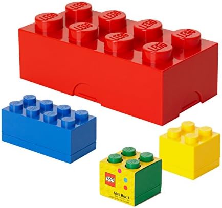 LEGO Storage Bricks Bundle: Red Lunch Box / Storage Box, Blue Mini Box 8, Green Mini Box 4, &amp; Yellow Mini Box 4 - Bundle of 4 Items