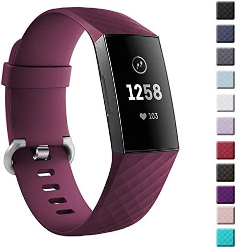 hooroor Compatible Sport Bands Replacement for Fitbit Charge 3 and Charge 3 SE Advanced Fitness Activity Tracker, Silicone Classic Small Large Bracelet Wristband for Women Men