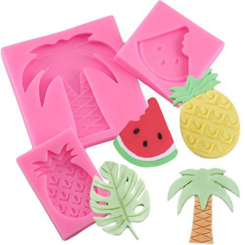 Mujiang Hawaiian Tropical Rain Forest Theme Cake Fondant Mold Set Flamingo Pineapple Cactus Watermelon Tropical Leaf Coconut Palm Tree Candy Silicone Mold Cake Decoration - Thumbnail 2