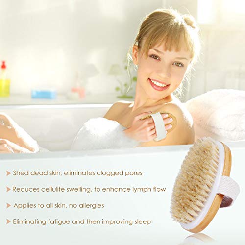 Dry Body Brush-100% Nature Boar Bristles Bamboo Shower Bath Brushes for Exfoliating - Help your Cellulite Reduction Body Massage Glowing Skin -Improves Lymphatic Functions,Sleep Improvement-by Ecobambu