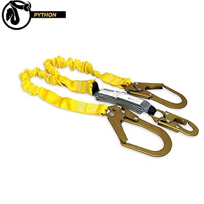 KwikSafety (Charlotte, NC) PYTHON | Double Leg 6ft Tubular Stretch Safety Lanyard | OSHA ANSI Fall Protection | EXTERNAL Shock Absorber | Construction Arborist Roofing | Snap & Rebar Hook Connector