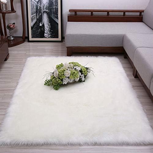 Faux Sheepskin Lambskin Washable Square Fluffy Rugs Floor Carpet For Bedrooms Dining Room Rug Faux Fleece Chair Cover,White-120x150cm/3.9x4.9ft