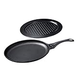 Unicook Pre-Seasoned Cast Iron Skillet, Fajita Pan Set with Removable Handle, Sizzling Fajita Platter Set, Durable Grill Pan, Includes Heat Resistant Serving Underliner, Oven Safe, Oval 10.5" x7.25"