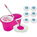 DAIVE's Mop Floor Cleaner with Bucket Set Offer with Big Wheels for Best 360 Degree Easy Magic Cleaning, Pink with 6 Microfiber