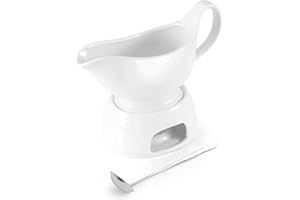 LoeJan Gravy Boat with Spoon, Ceramic Sauce Serving Dish, Easy-Pour Big Dripless Lip Spout Serveware Set for Salad Cream Milk Broth Black Pumpkin Thanksgiving (17 OZ Heigh with Tray)