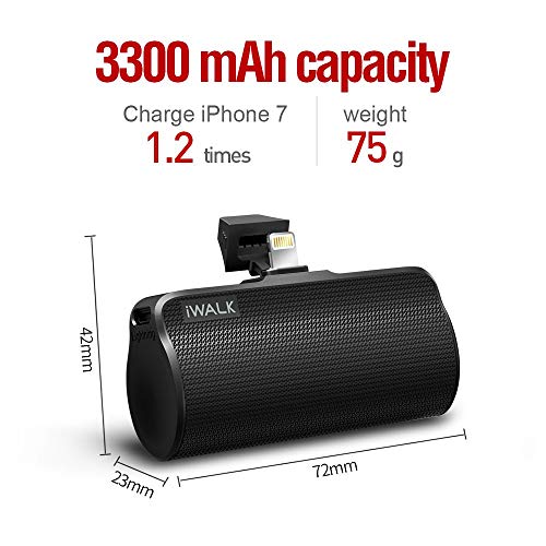 iWALK Portable Battery Charger with Built in Cable, 3300mAh Ultra Compact Mini Power Bank Compatible with iPhone Xs XR X 8 Plus 7 6 Pus,Black (No Lighting Cables) - Thumbnail 3
