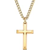 Heavenly Metals 18K Gold Plated Cross Necklace for Men & Boys –Stainless Steel or Gold Plated Pendant with Durable Curb Chain – 18" to 24" Length – USA Faith-Based Brand