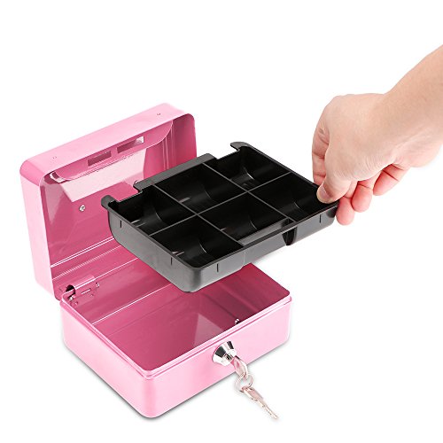 Small Cash Box, DDSKY Double Layer Design Organizer Save Coins Locking Storage Box Valentine's Day Gift (Pink) - Thumbnail 4