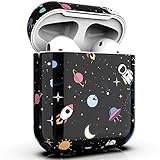 PBRO AirPods Case Cute Astronaut Case Protective Hard Shockproof Case Cover [Front LED Not Visible] Compatible with Apple AirPods 2 & 1(Black+Space)