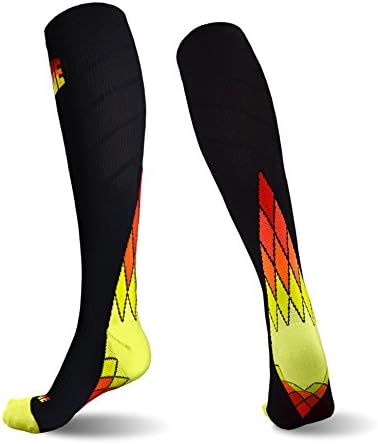 SUGUE Compression Socks (1 Pair) 20-30 mmHg for Women &amp; Men - Best Graduated Athletic Fit for Running, Flight, Nurses, Maternity, Pregnancy - Shin Splints, Medical, Circulation, Recovery (Fire,L)