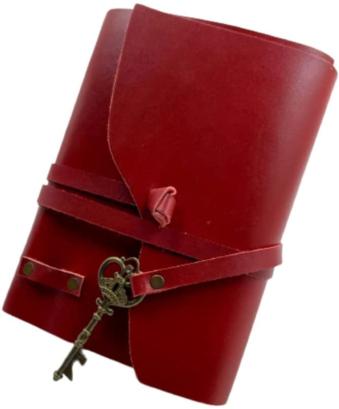 OVERDOSE Deckle Red with Key Leather Journals - Vintage Leather Journal Men Women Travel Journal & Sketch Writing Journal Personal Diary Sketchbook Book of Shadows - 5 X 7 inches | 12 x 17 cm