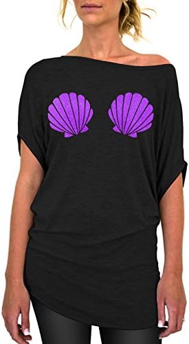 Dentz Design Mermaid Seashells Standard Slouchy Tee - Medium Black Purple Ink