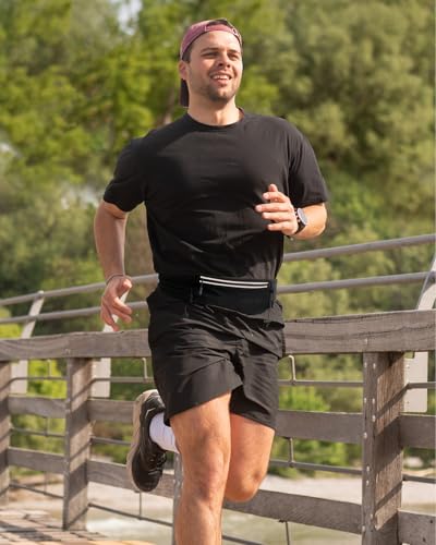 Waterfly Running Belt Bum Bag: Breathable Slim Waist Bag Phone Holder with Marathon Number Clip for Runners Jogging Exercise - Anti Theft Travel Wallet for Women Men Waistband Black