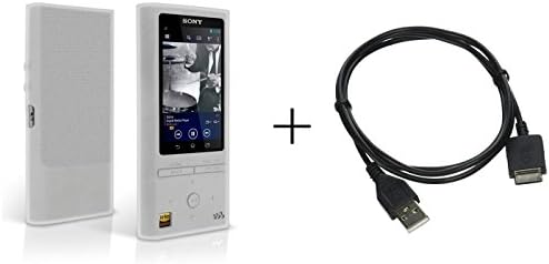Awossa 2 in 1 Clear Silicone Skin Case Cover + USB Data Charger Cable for Sony Walkman NW-ZX100 128GB High-Resolution Audio MP3 Player