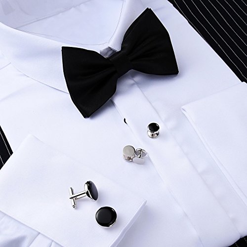 Aienid Mens Cufflinks and Studs for Men, Father of The Bride Cufflinks Set Tuxedo Shirts Bowtie Black