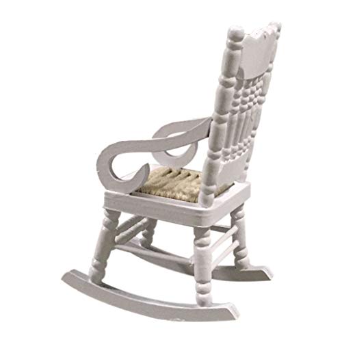 Retro Mini Dining Rocking Chair for 1:12 Mini Dollhouse Kitchen Furniture - Gbell Dollhouse White Red Dining Table Chair Miniatures Accessory Pretend Toys Gifts for Little Girls Gifts (White) - Thumbnail 2
