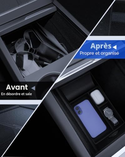 LANTU 3 Pack Accessories for Tesla Model Y 2025-2026 Juniper Center Console Organizer, Silicone Organizer Tray and Armrest Storage Box (Velvet Cover)