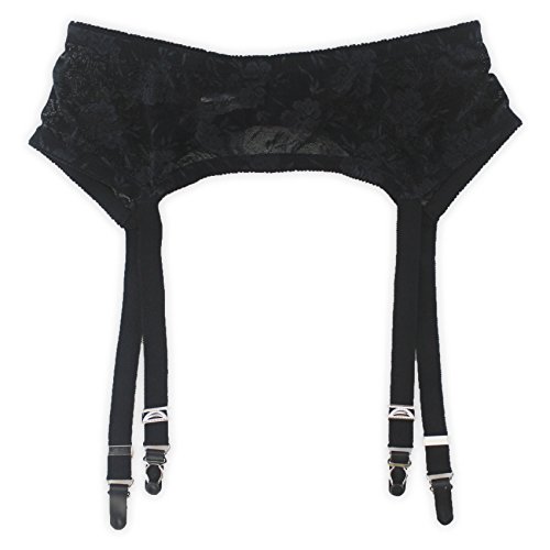 TVRtyle Black/White Vintage 4 Wide Straps Metal Clips Sexy Garter Belt for Stockings S502 (Black, Medium)