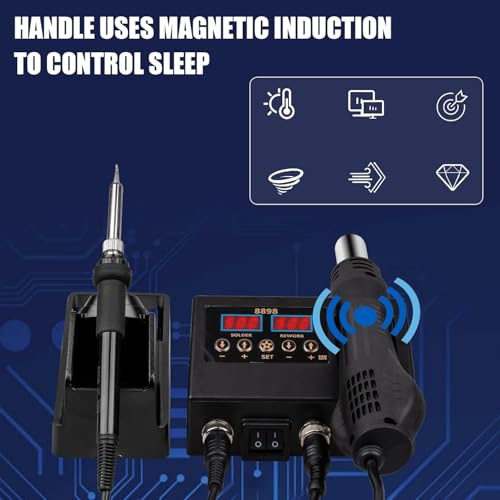 Ctoby 2 in 1 Hot Wind Gun Solder Iron SMD Rework Soldering Station Kit 700W/220V Tabletop Hot Wind Gun Tin Solder Iron Working Soldering Station with Dual LCD Digital Display 11pcs