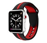 EloBeth for Apple Watch Band 42mm, Soft Silicone Sport Replacement Wrist Strap Stripe Color Splicing for Apple Watch Series 3/2/1 Nike+ Sport Edition Smart IWatch (Red/Black 42mm)