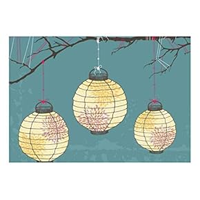 Vector Japanese Lanterns with Designs Hanging on Branches - Wall Mural, Removable Sticker, Home Decor - 66x96 inches