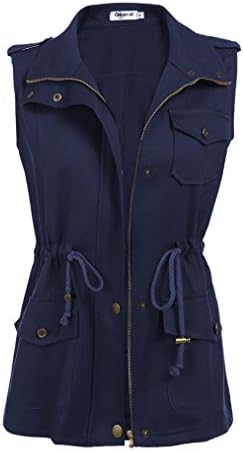 Women's Fall Zip Up Drawstring Anorak Jacket Military Vest Winter Outerwear w/Pockets