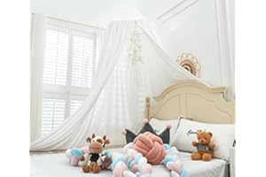 OldPAPA Crib Bed Canopy for Girls Bed with Pom Pom, Cotton Dome Mosquito Net for Baby, Kids Indoor Outdoor Playing Reading, Bedroom Decoration (White)
