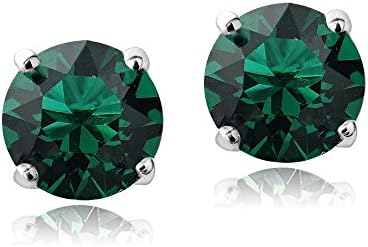 Sterling Silver Emerald Swarovski Elements May Birthstone Stud Earrings