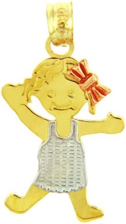 14k Tri Color Gold Girl With Bow Pendant