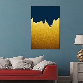 Canvas Wall Art - Color Composition Artwork with Dark Blue and Gold - Gallery Wrap Modern Home Art | Ready to Hang - 12x18 inches