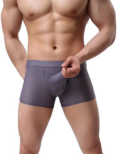 Snlydtan Men Mesh Elephant Nose Separate Pouch Boxer Underwear Pantie Grey L
