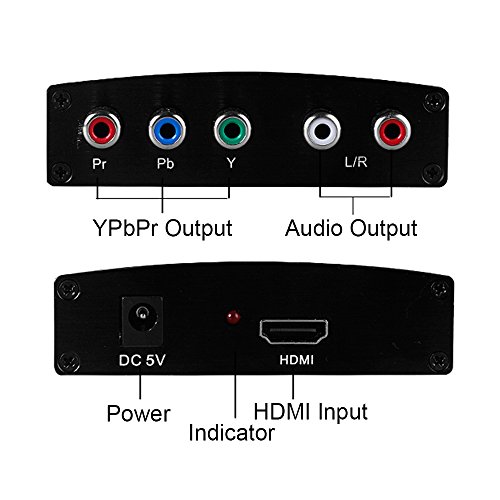 Bluesky HDMI to YPbPr Component RGB 1080p Video and R/L Audio Output Converter Adapter 1080P HD for HDTV/DVD/PS4-Black