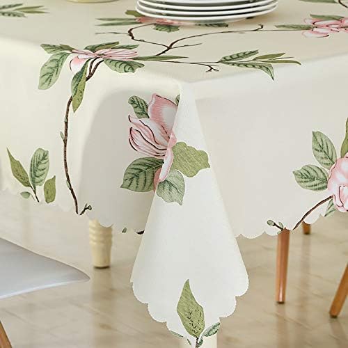 Xiongfeng Pink Peony Floral Print Natural Cream Tablecloth Square 59 x 59 Inch Cotton Polyester Decorative Table Top Cover for Kitchen Dining (07#,59x59)