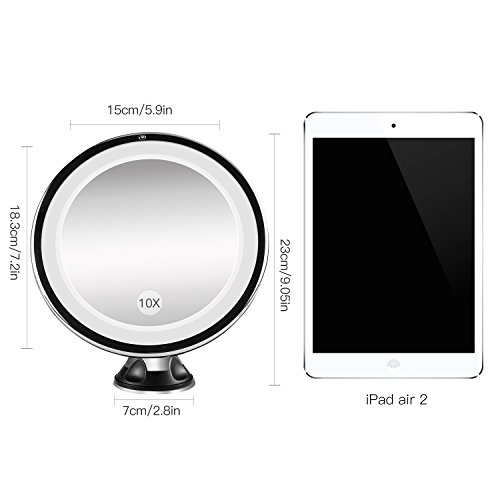 BESTOPE Makeup Mirror 10x Magnifying 16 Led Vanity Mirror with 360°Rotation Locking Suction, Battery Operated, Cordless Portable Natural Dimmable Bathroom Mirror