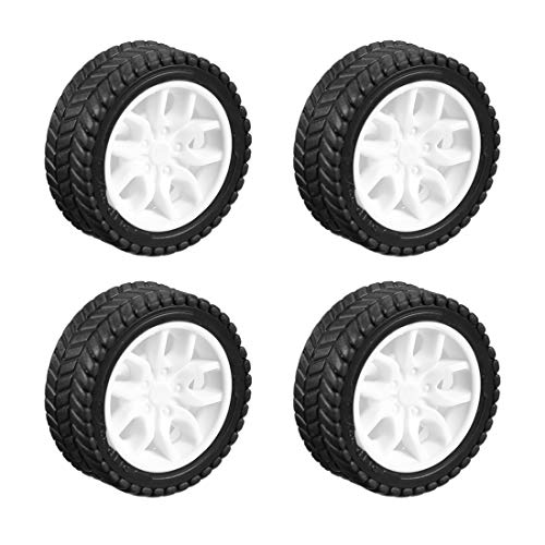 uxcell 4pcs 32mm Dia 2 Inner Hole Dia 12mm Thick Plastic Toy Car Wheel White Black