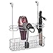 mDesign Metal Over Door Bathroom Hair Care & Styling Tool Organizer Storage Basket for Hair Dryer, Flat Irons, Curling Wands, Hair Straighteners - Hang Inside/Outside Cabinet Doors - Chrome