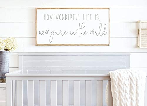 Framed Wood Sign Rustic Wooden Sign How Wonderful Life Is Now Youre In The World Nursery Sign How Wonderful Life Is Sign How Wonderful Nursery Sign Nursery Signs Crib 12 x 22 Inch Decorative Sign