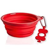 SiliPet Collapsible Sturdy, Leak Proof, 7-Inch Diameter Portable Dog Bowl for Medium To Large Pets, 42 ounce - Red