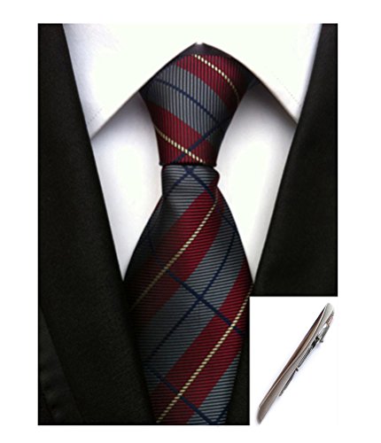 MOHSLEE Men's Red Grey Stripe Office Silk Tie Woven Metal Necktie tie Clip Set