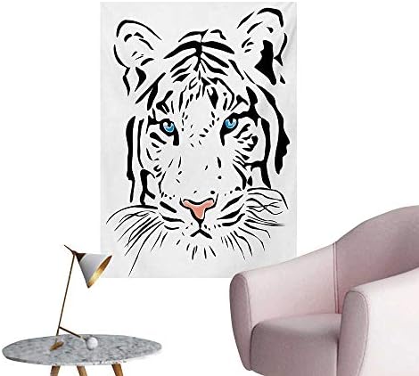 Anzhutwelve Tattoo Poster Wall Decor The Head of Magnificent Rare White Albino Tiger with Ocean Blue Eyes ImageWhite Black and Blue W20 xL28 Poster Print
