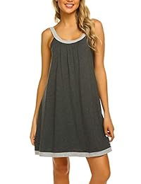 Ekouaer - Camisón de tirantes anchos para mujer, sin mangas, liso